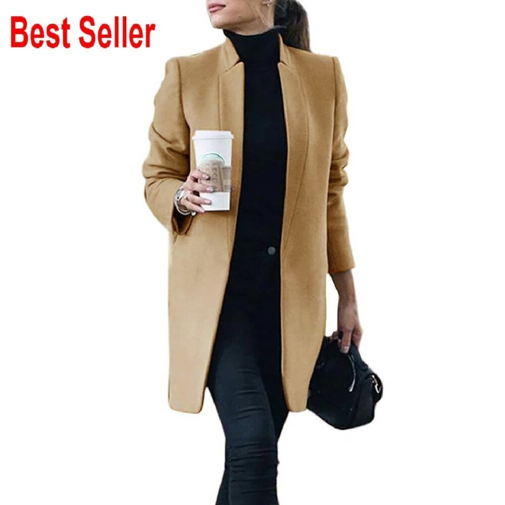 Wool Blazer Coat Long Peacoat Open Front Cardigan Trendy Midi Length
